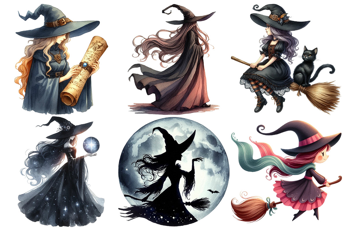 Vintage Halloween Witch Clipart, an Illustration by Pixels.Craft (Photo 2 of 7)