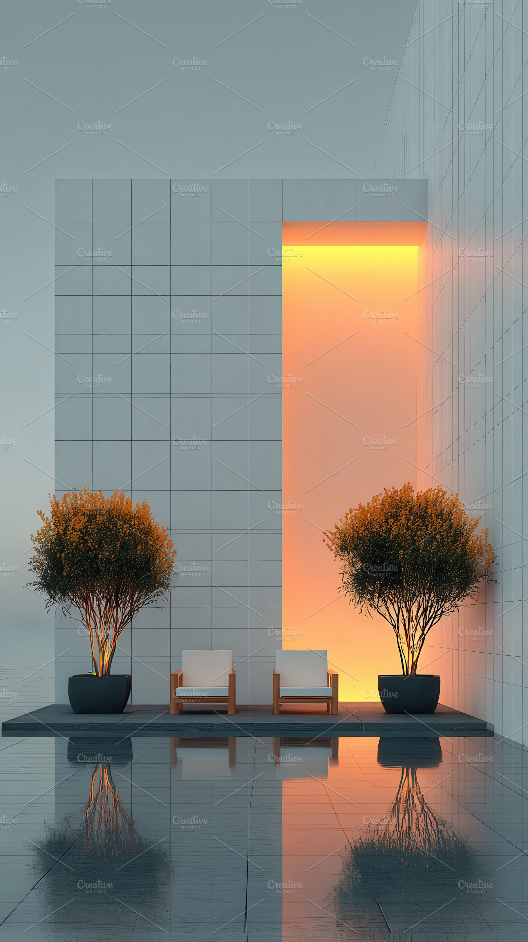 Modern minimalist patio design with, a Photo by Pixeness Studio