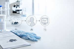 Scientific depiction of hantavirus transmission process with rod, a Photo by Dvoevnore photos