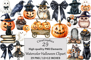 Watercolor Halloween Clipart, a Seasonal Illustration by CitraGraphics