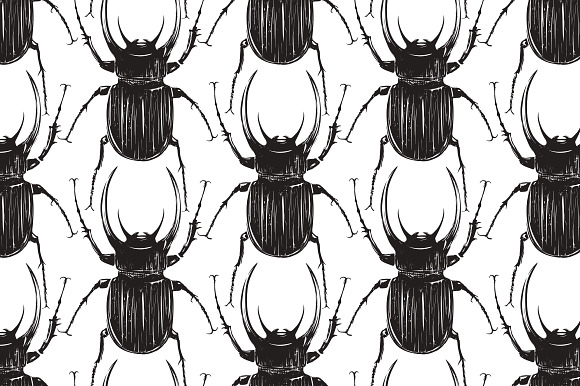 Black Beetle Insect Seamless Pattern