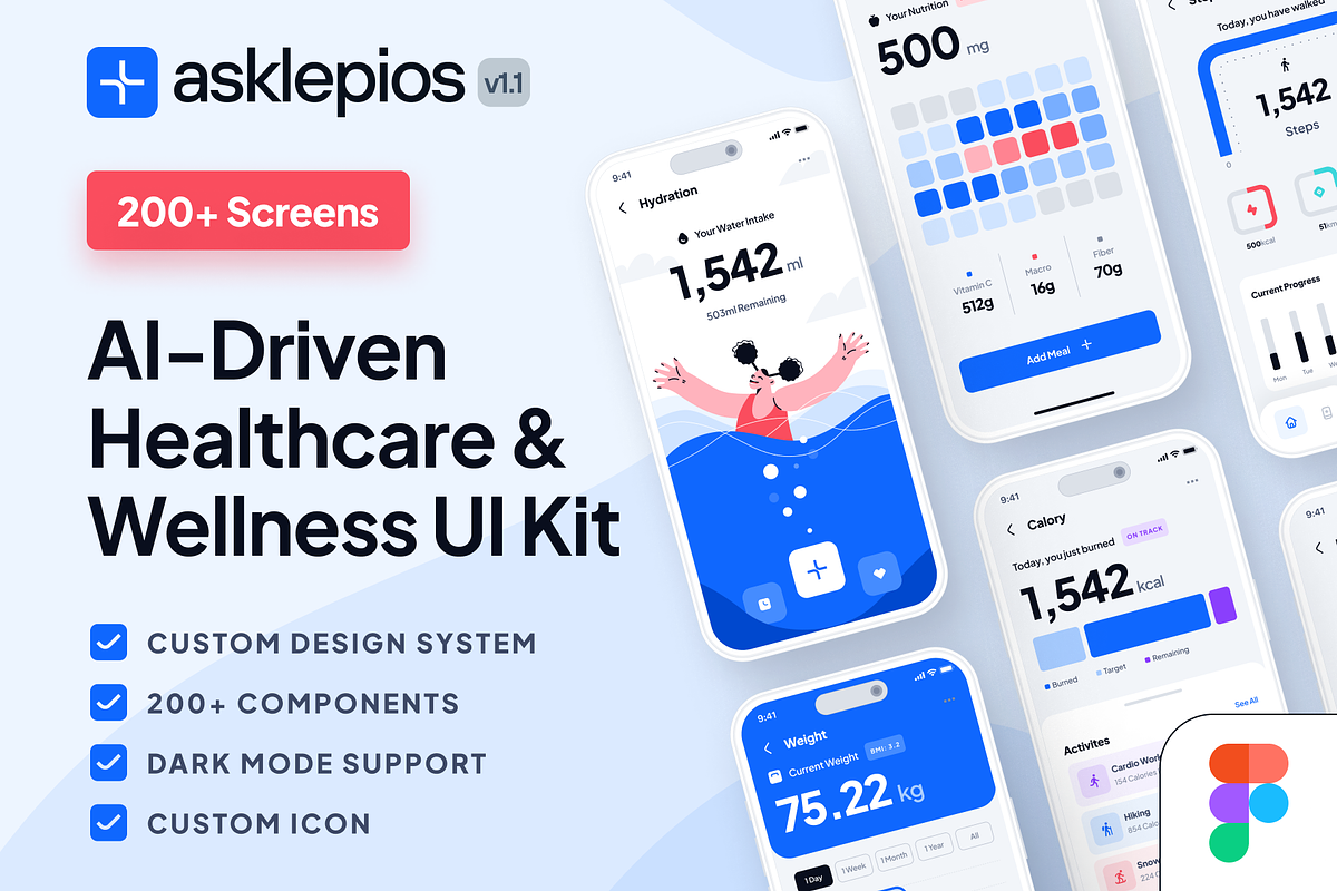 asklepios ui kit: AI Healthcare App, an UI Kit Template by strangehelix.bio (Photo 1 of 10)