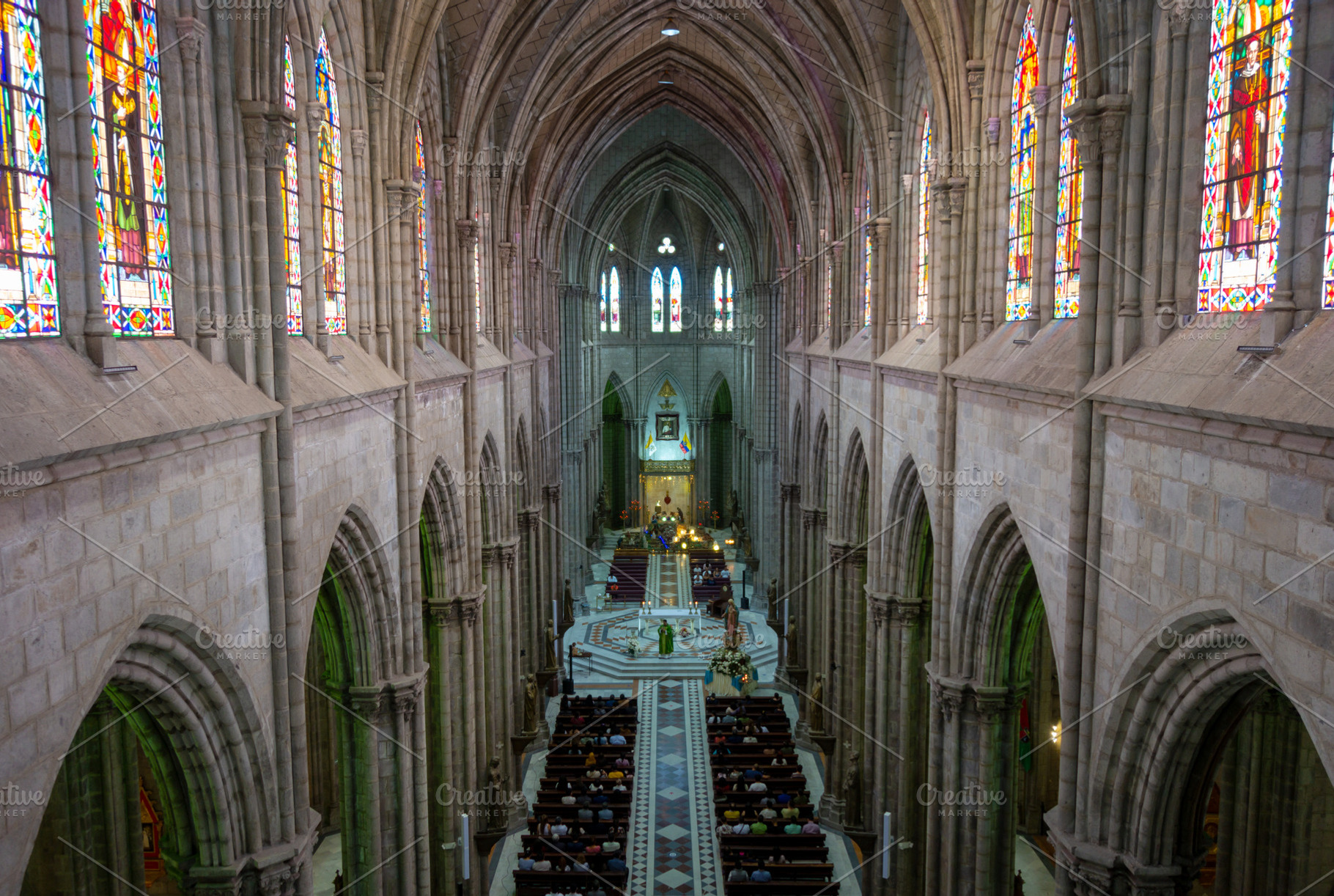Interior view of the Basilica of the National Vow in Quito (Basi, an Architecture Photo by GoodGoods
