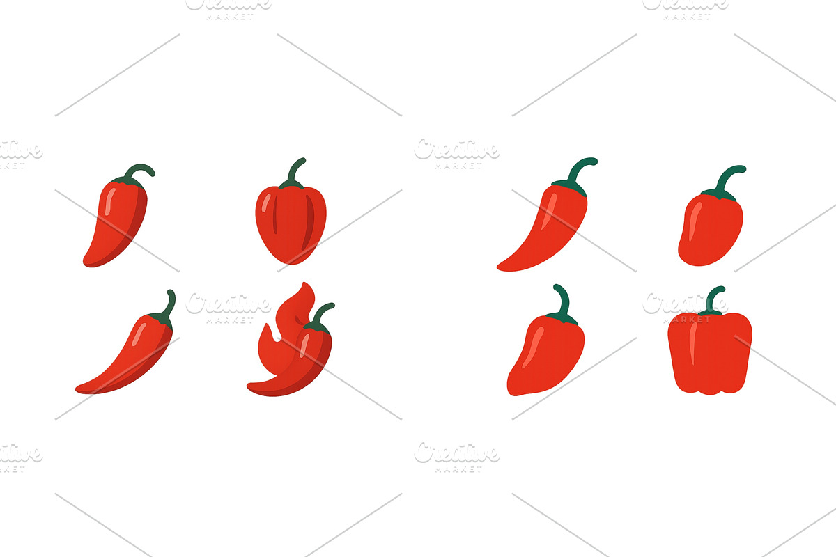 Collection of colorful red chili, a Food Illustration by ZinetroN