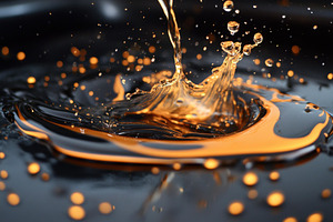 Liquid gold splashes in dark surroun, a Photo by Tanuart