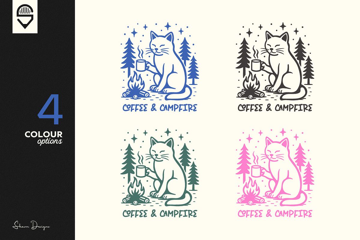 Coffee And Campfire Cat T-shirt, an Animal Illustration by shaondesigns (Photo 2 of 5)