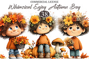 Whimsical Enjoy Autumn Boy Clipart, a Seasonal Illustration by designcity5 (Thumbnail 1 of 5)