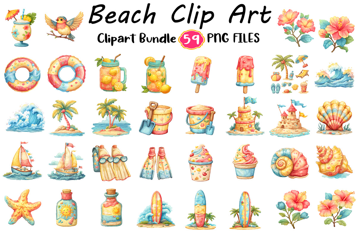 Beach Clip Art Bundle, an Illustration by Digital Artistic99 (Photo 1 of 11)