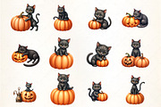 Black Cat with Pumpkin Clipart, an Illustration by CrexoraLab (Thumbnail 2 of 5)