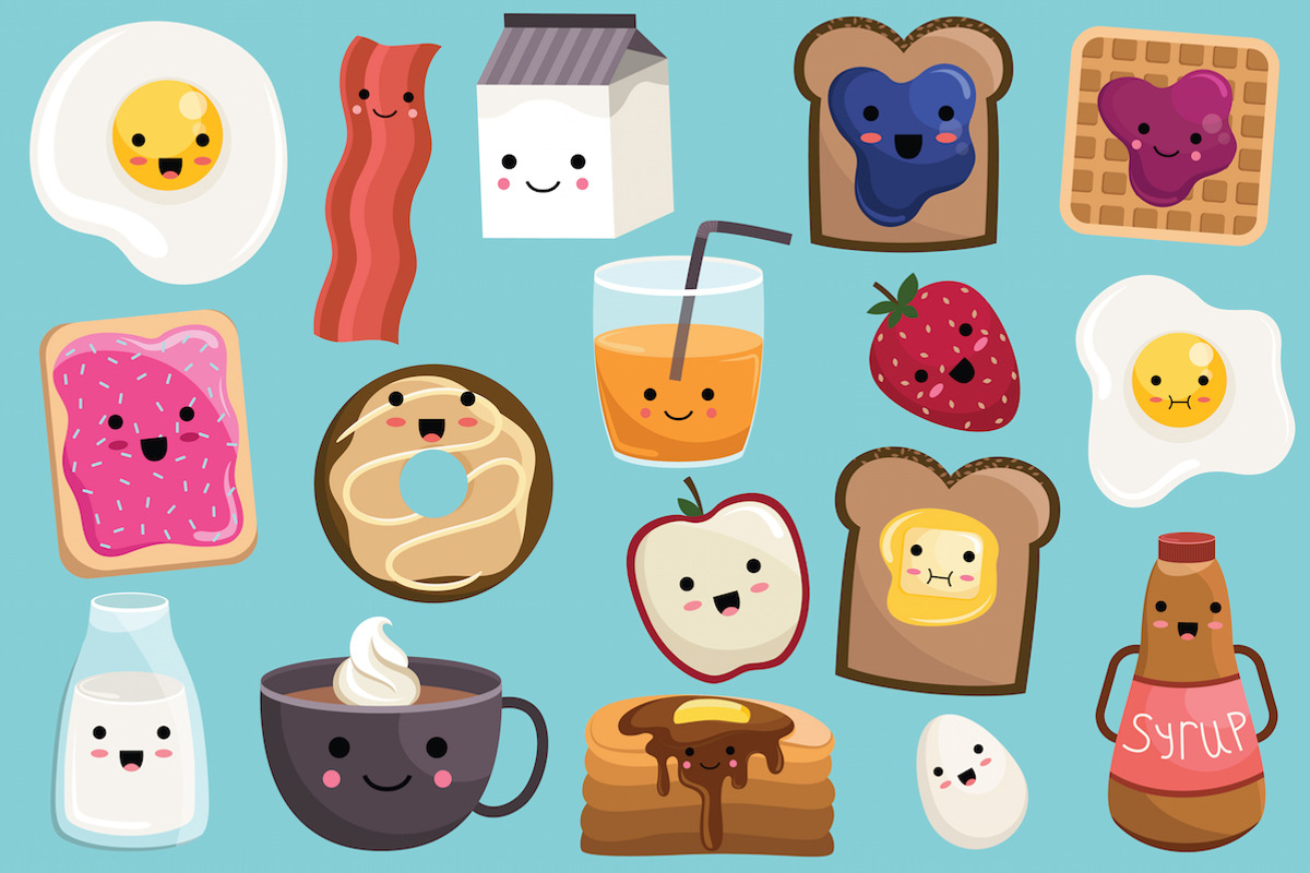 Cute Breakfast Food Vector & PNG Set, a Food Illustration by Kenna Sato Designs