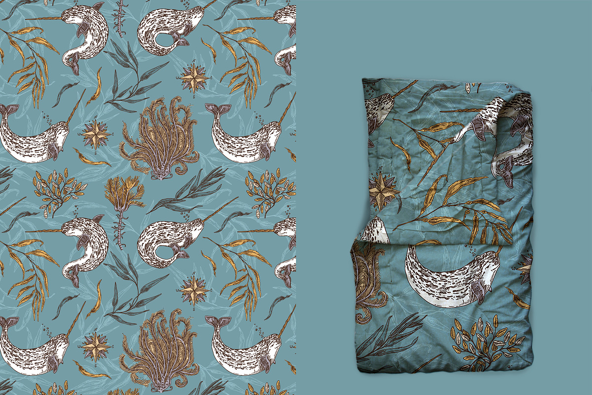 Narwhals. Seamless patterns., a Pattern Graphic by Kseniakrop (Photo 6 of 7)