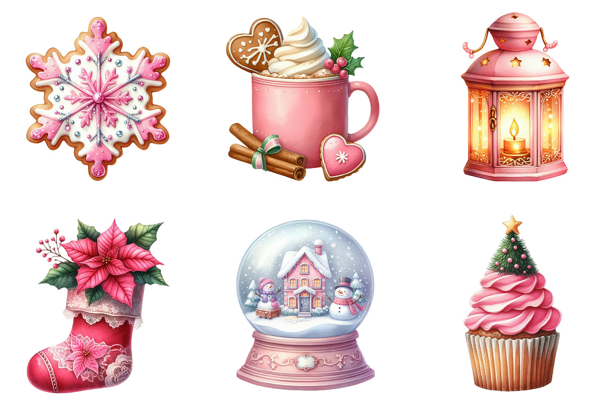 Pink Christmas Winter Clipart, an Illustration by DreamArtGraphic (Photo 4 of 6)