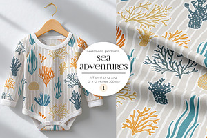 Kids Pattern Sea Adventure, a Pattern Graphic by PROTEA Watercolor Studio