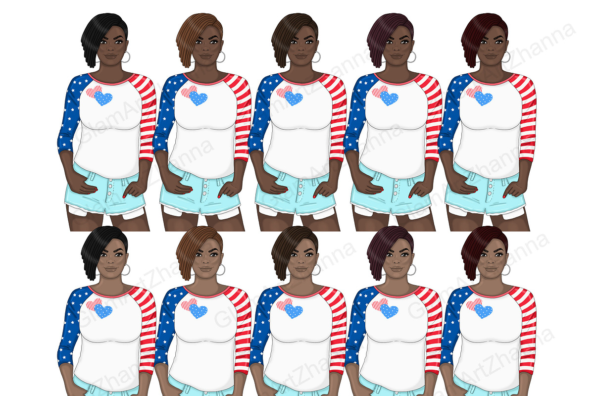 4th of July Bright Girls Clipart, a Seasonal Illustration by GlamArtZhanna (Photo 3 of 5)