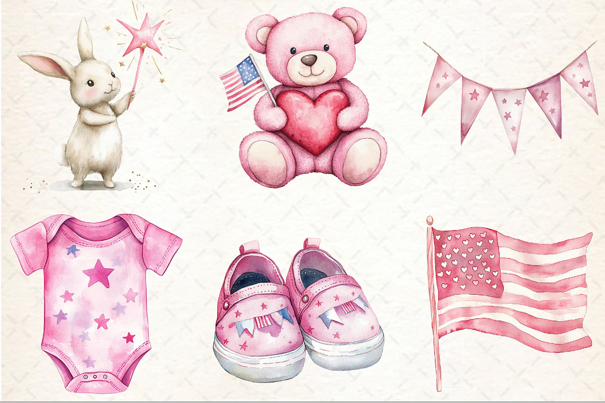 4th of July Pink Baby Nursery Clipar, an Illustration by Rose Art (Photo 3 of 7)
