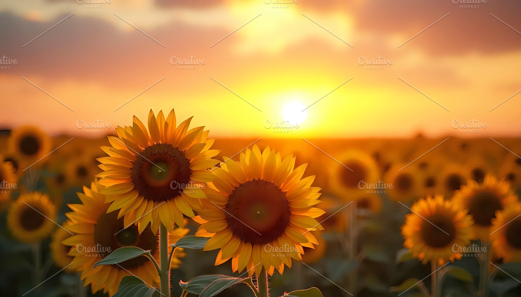 Golden Sunflower Field at Dusk Illus, a Photo by LOGOCREATIVE