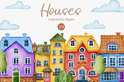 Watercolor Cute Houses Clipart, an Illustration by LuiDesignStudio (Thumbnail 1 of 5)