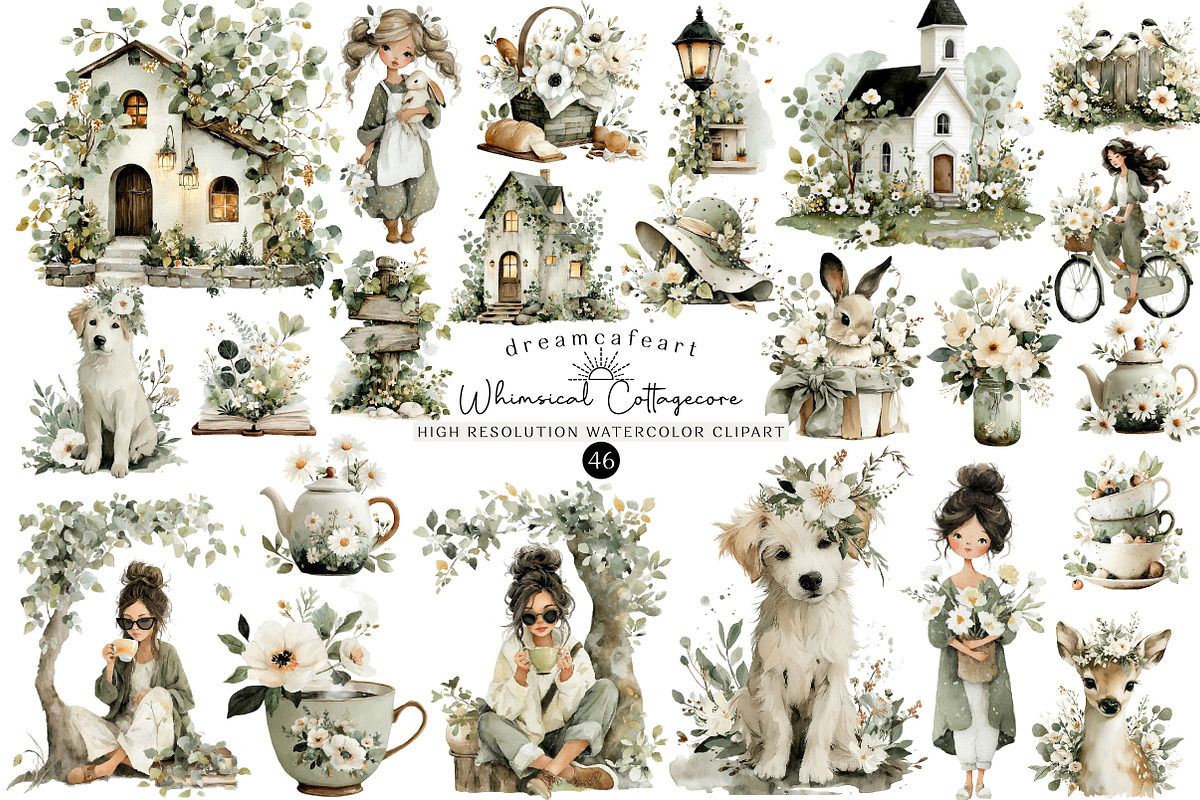 Whimsical Cottagecore Clipart Set, an Illustration by DreamCafeArt (Photo 1 of 6)