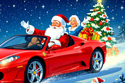 Christmas Santa Claus in a Red Sport, a Seasonal Illustration by Sharon Schwalbe (Thumbnail 2 of 2)