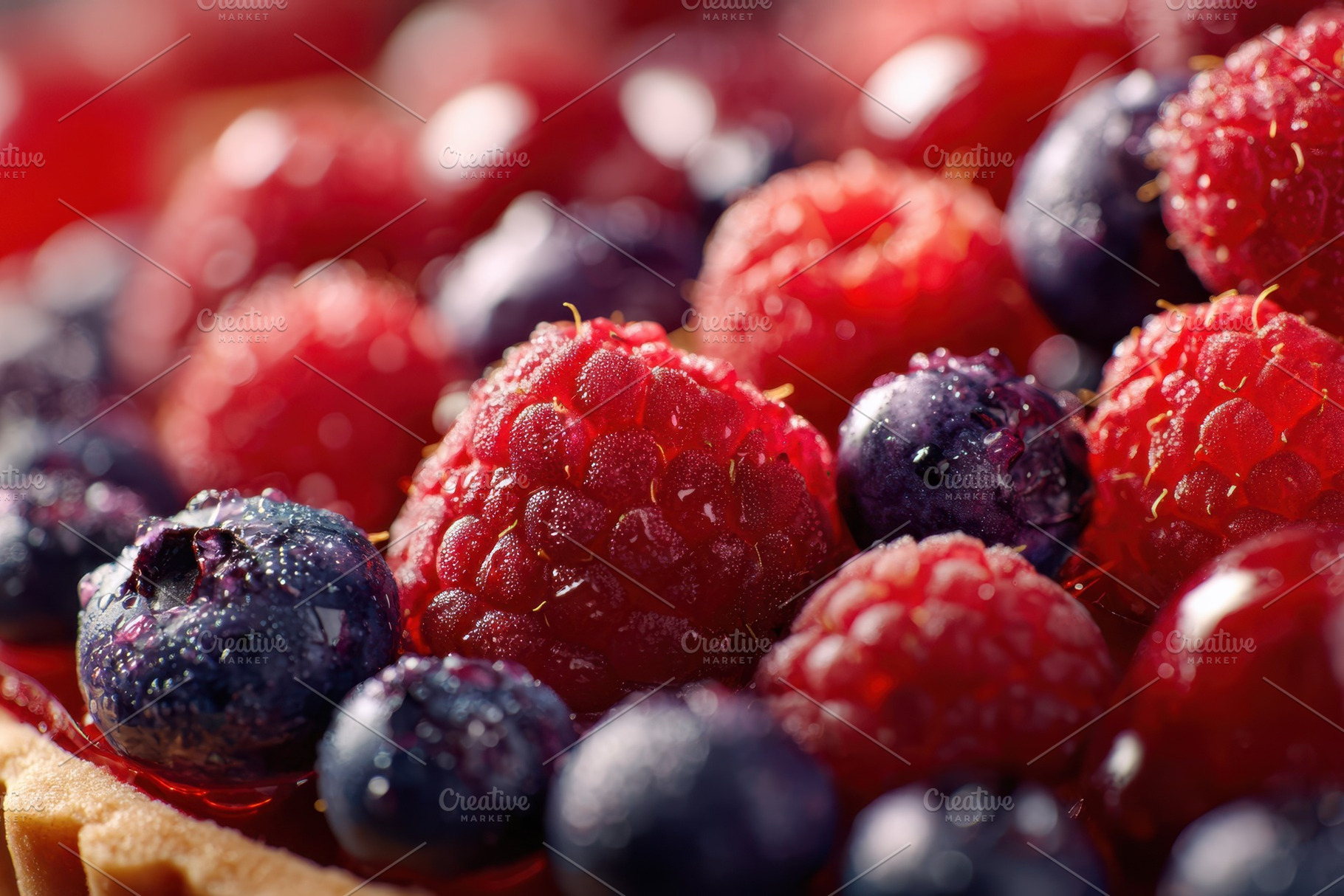 Glossy cherry tart with berries, a Food & Drink Photo by AlyaAnd