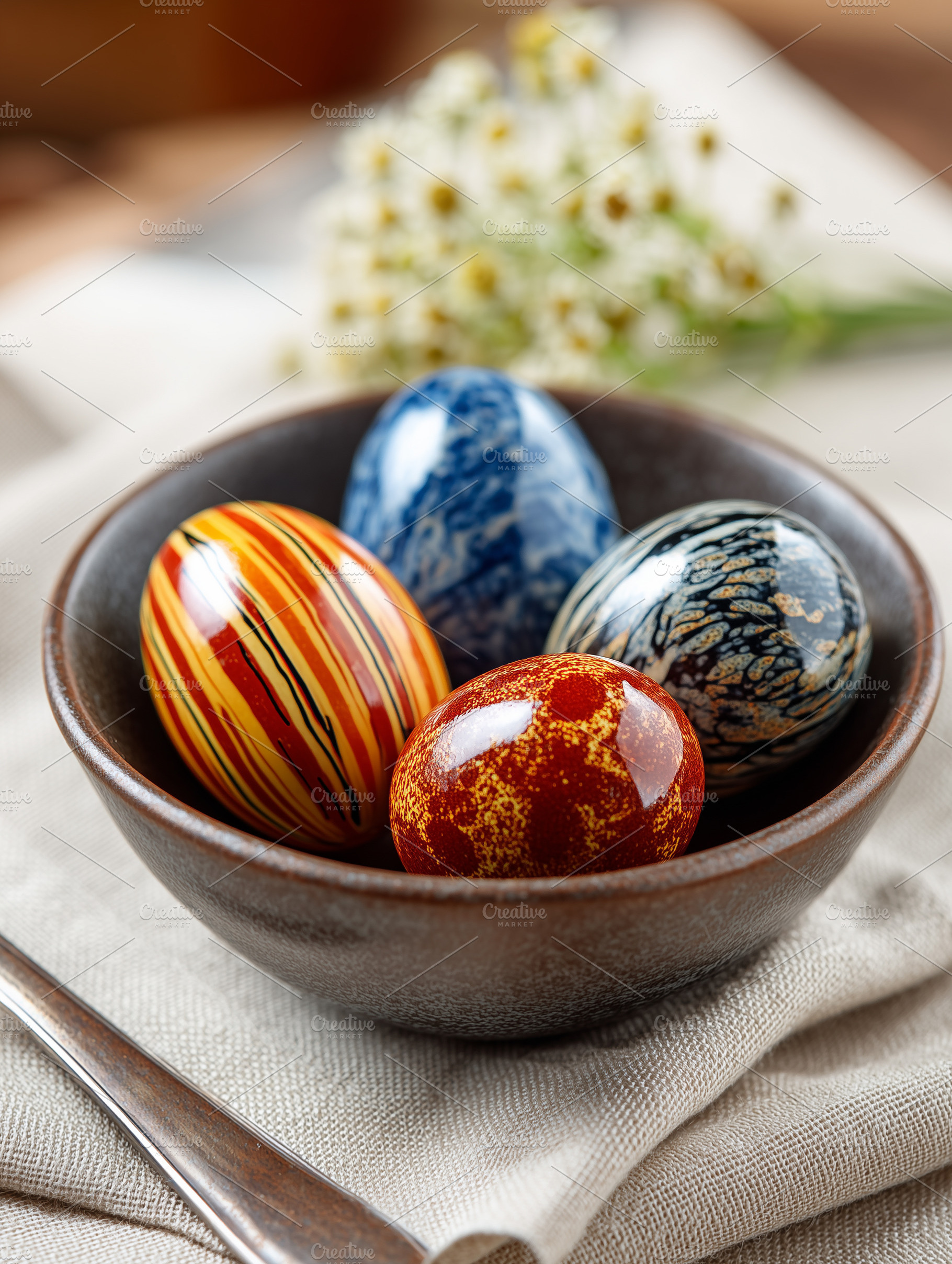 Colorful hand-painted Easter eggs in, a Holiday Photo by MistyDay