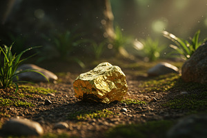 Single gold nugget lying on soil, a Nature Photo by professorinc