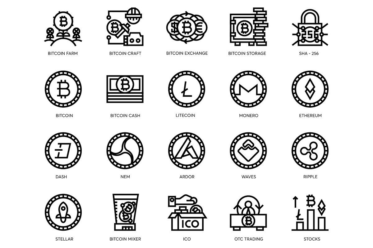 Bitcoin & Cryptocurrency Line Icons, an Icon by Flat Icons