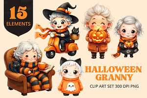 Cute Grandma Halloween Clipart, a Seasonal Illustration by Printable Pretty Studio