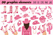 Pink Cowgirl Vector Clipart Pack, an Object Illustration by NataKa (Thumbnail 2 of 5)