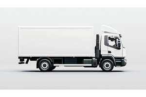 Side view of a white box truck, an Illustration by Sergey Kotenev