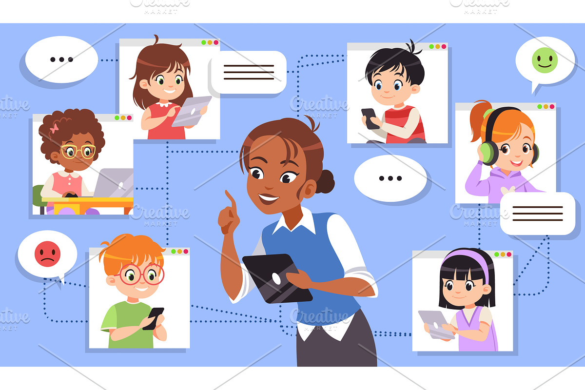 Children in video chat. Distance, an Education Illustration by YummyBuum