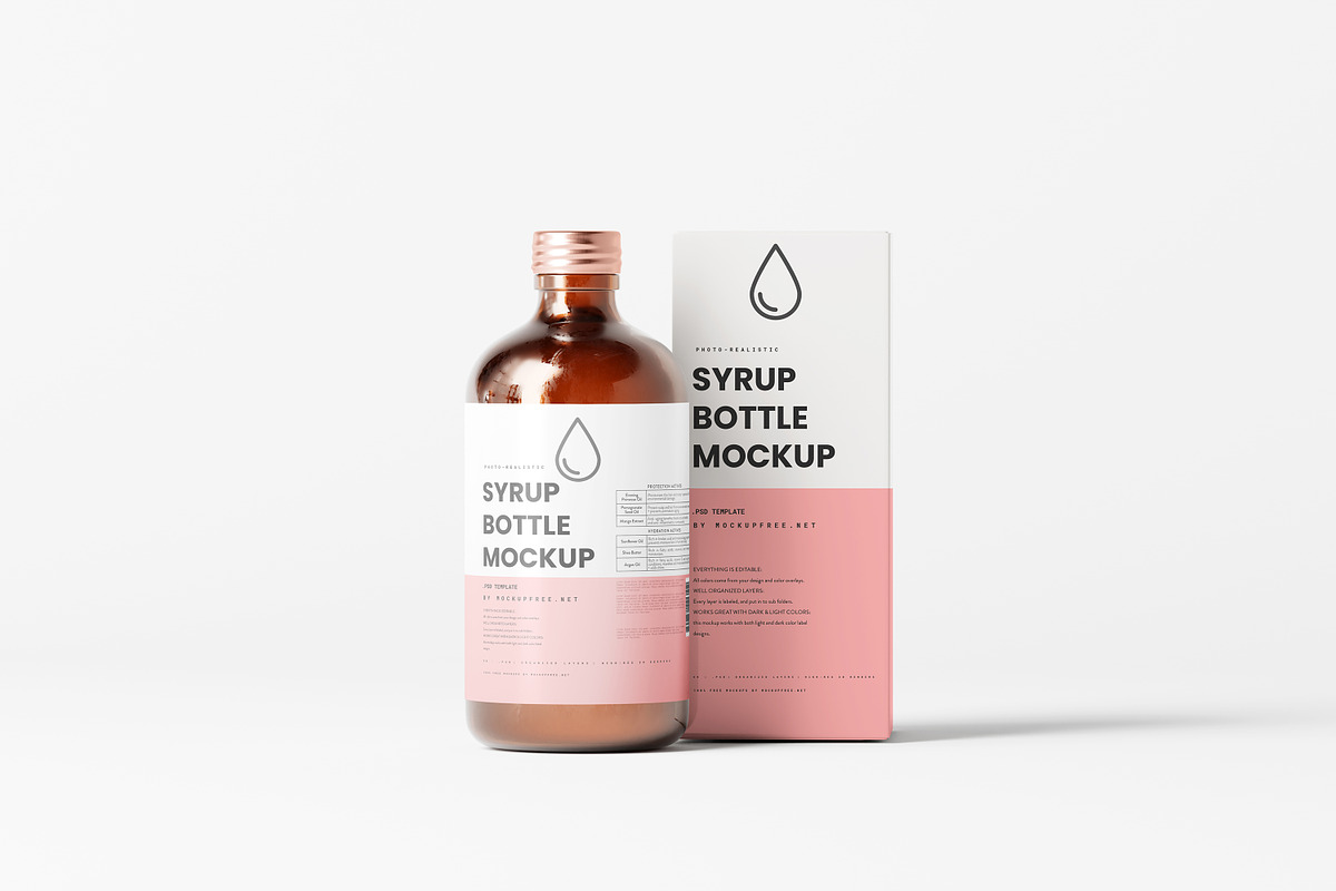 Syrup Bottle and Box Mockups, a Packaging Mockup by MockupFree.Net (Photo 7 of 12)