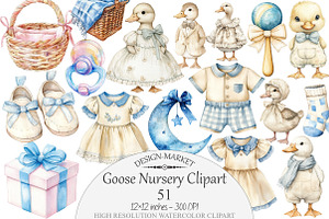 Watercolor Goose Nursery Clipart, a Seasonal Illustration by Design Market