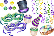 Mardi Gras watercolor set, an Illustration by DollyPotterson (Thumbnail 4 of 7)