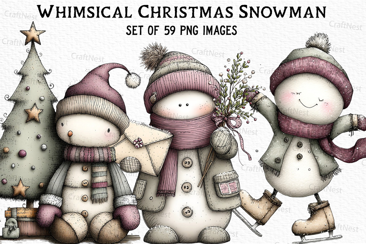 Whimsical Christmas Snowman Clipart, an Illustration by Craft Nest (Photo 1 of 6)
