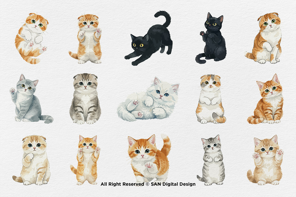 15 Bundle Watercolor Cute Cats Pet, an Animal Illustration by Morspective (Photo 8 of 8)
