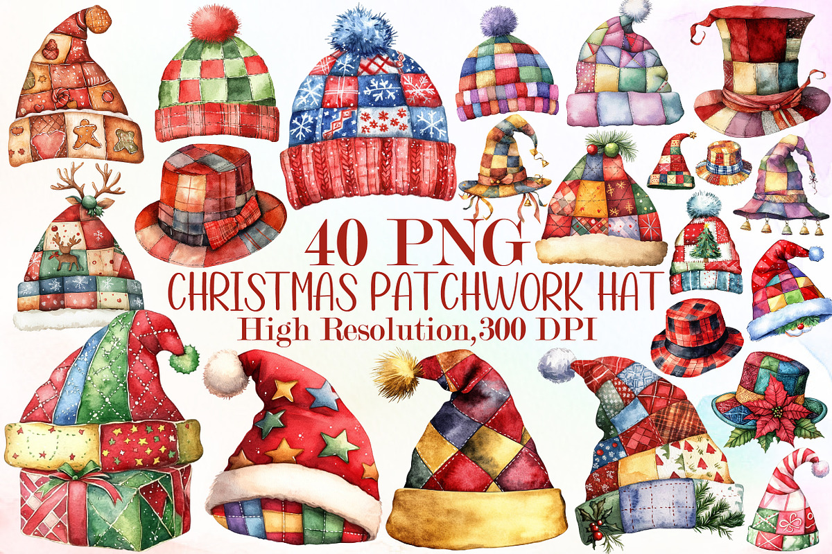 Christmas Patchwork Hat Clipart, an Illustration by Sublimation Artist (Photo 1 of 6)