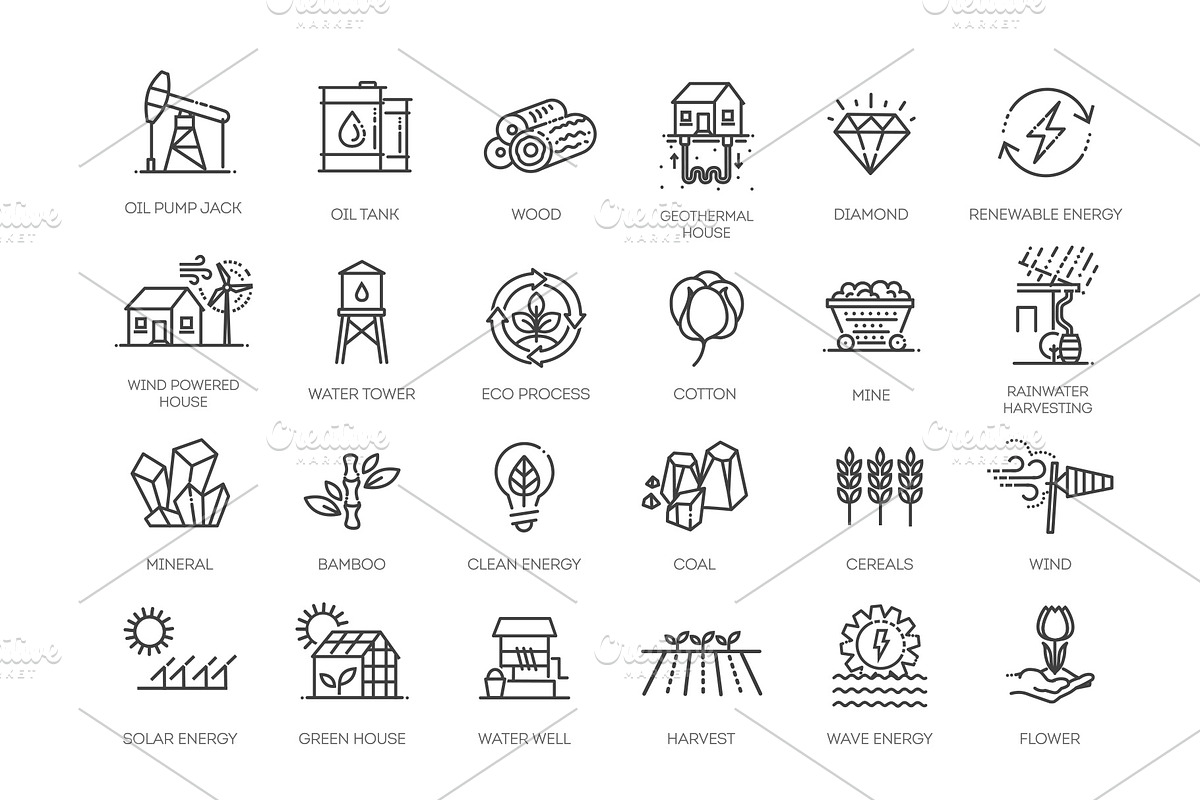 Set of Natural Resources icons, an Outline Icon by Tettygreen (Photo 2 of 2)