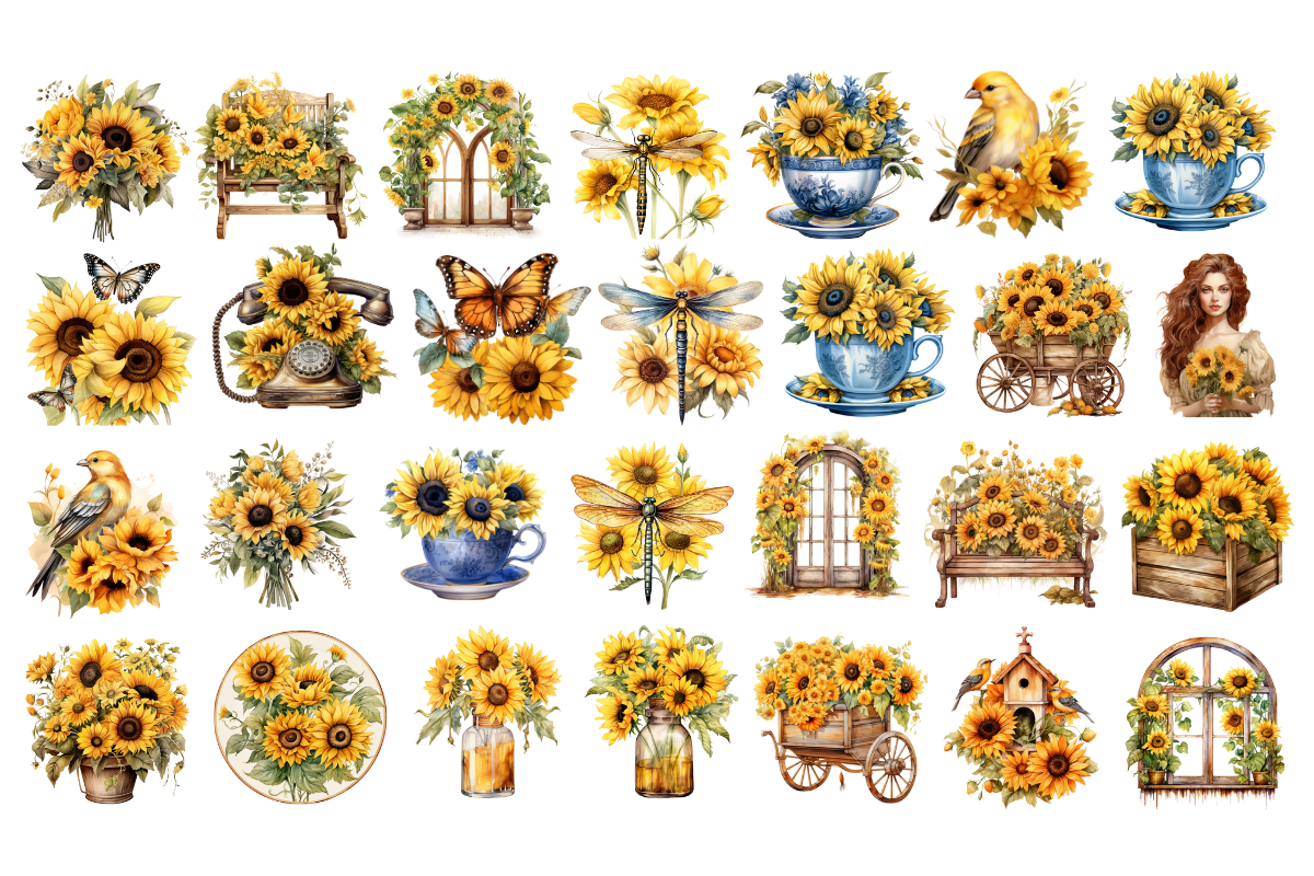 Vintage Victorian Sunflowers Clipart, an Object Illustration by Digital Xpress (Photo 3 of 3)