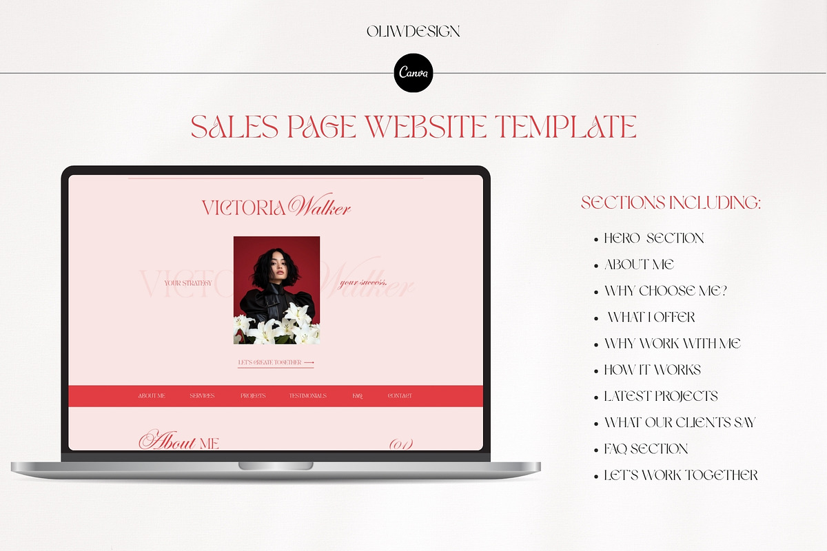 Red website for coach Canva template, a Websites & App Template by OliaMuseDesign (Photo 3 of 5)