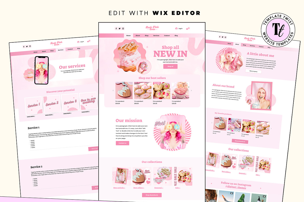 Pink Bakery Cake Website Template, a Wix Template by Template Twist Shop (Photo 2 of 10)