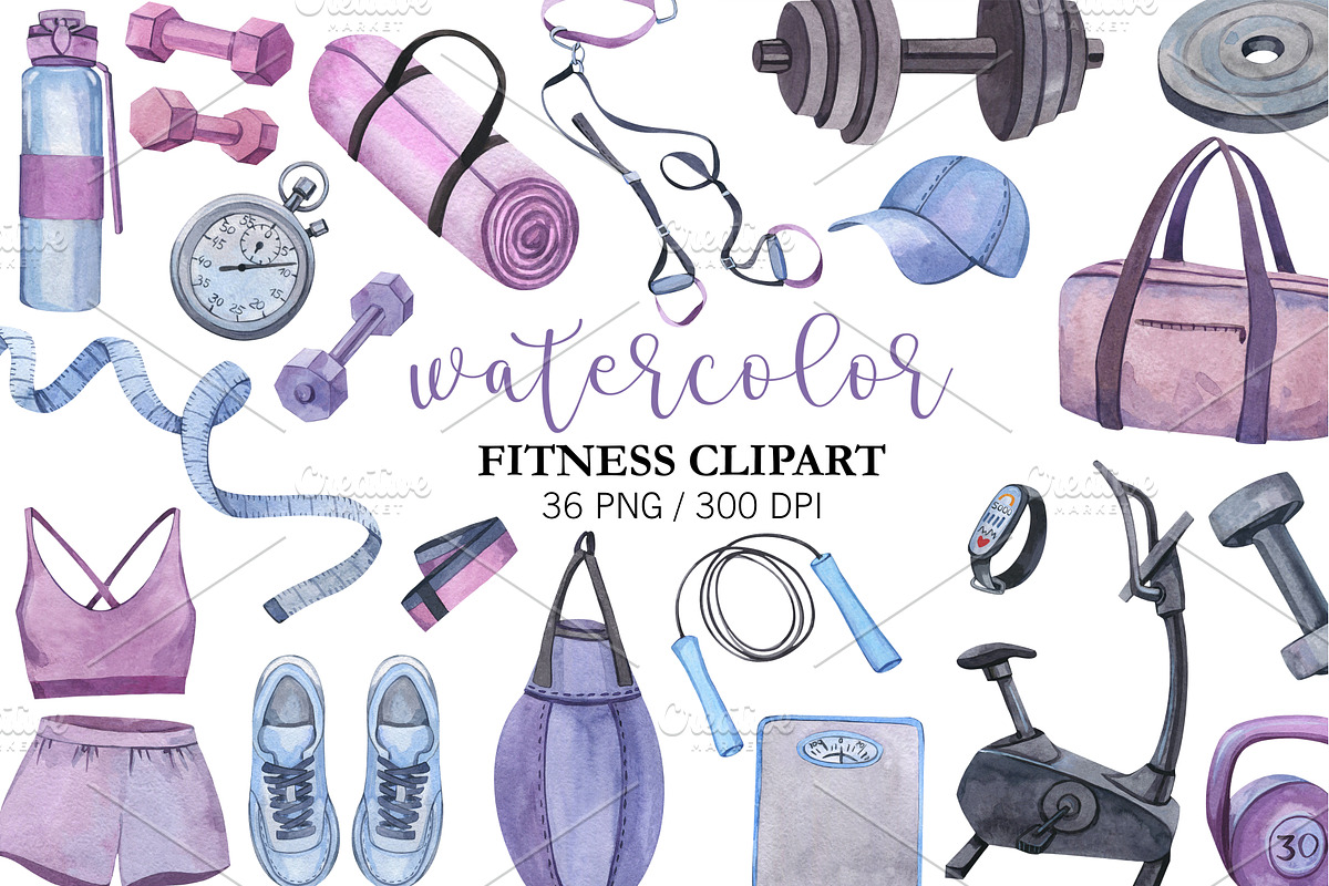 Watercolor Fitness Clipart Workout, an Object Illustration by PatternPalette (Photo 1 of 2)