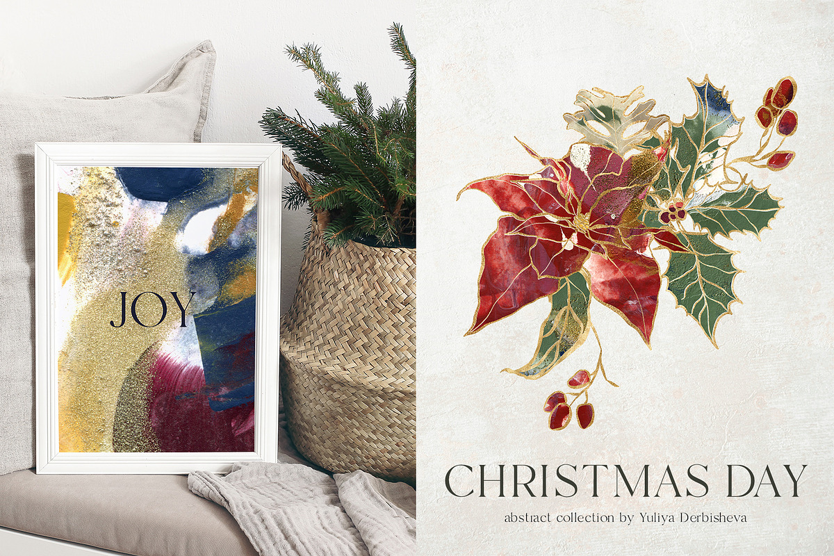 Christmas day flowers backgrounds, a Seasonal Illustration by Yuliya Derbisheva (Photo 3 of 20)