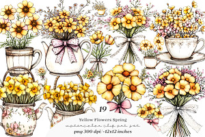 Yellow Flowers Spring Clipart, an Illustration by SinaCreation