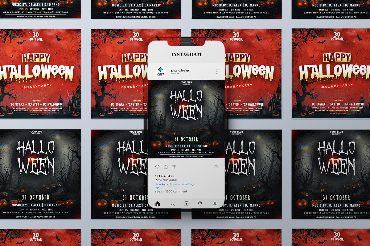 2 Halloween Instagram Flyers (PSD), a Social Media Template by PixelsDesign (Photo 2 of 3)
