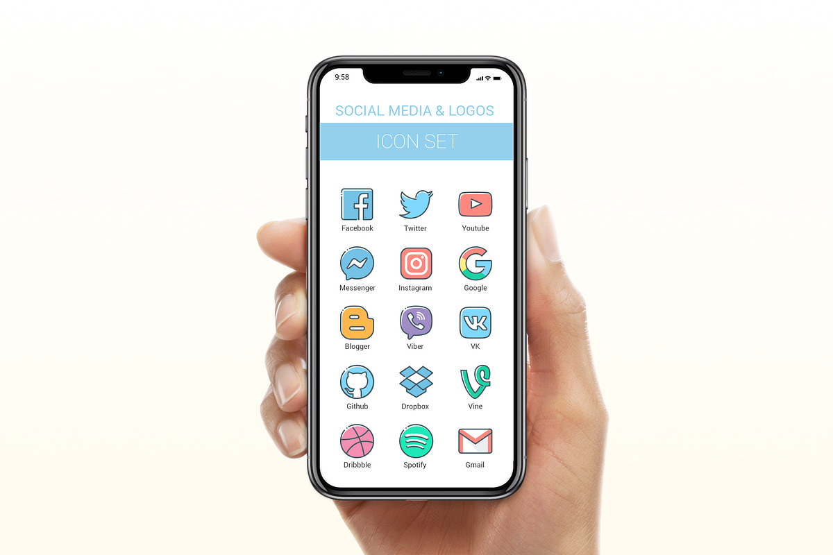 Social media icons, an Outline Icon by Kalash (Photo 4 of 4)