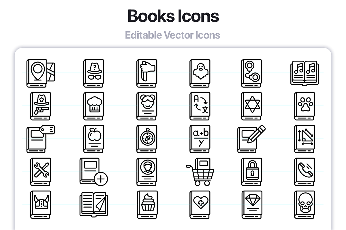 100 Books Line Vector Icons, an Outline Icon by Juicy Icons (Photo 6 of 6)