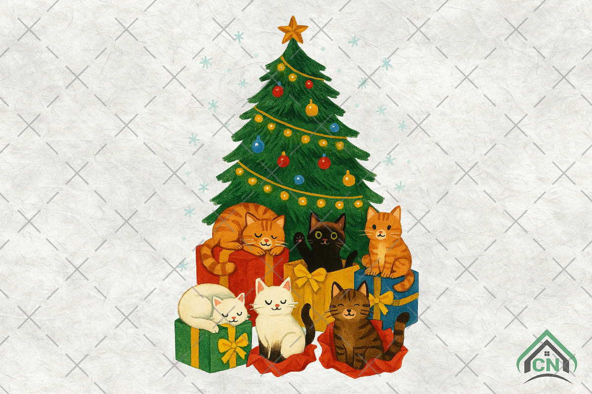 Cute Cats Christmas Tree, an Illustration by Craft Nest (Photo 1 of 6)