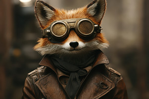 Steampunk Fox in Brown Leather Jacke, an Animal Photo by Pixeness Studio