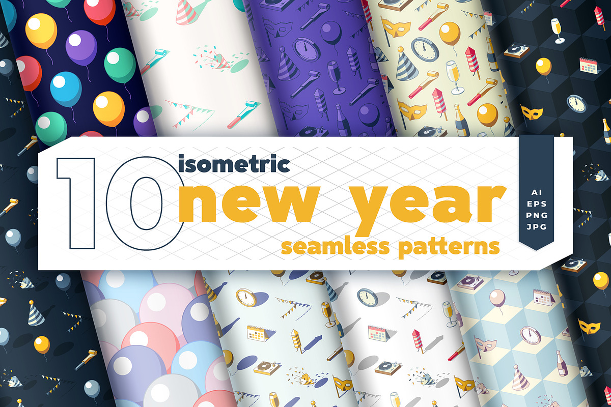 Isometric New Year Seamless Patterns, a Pattern Graphic by oelhoem (Photo 1 of 5)